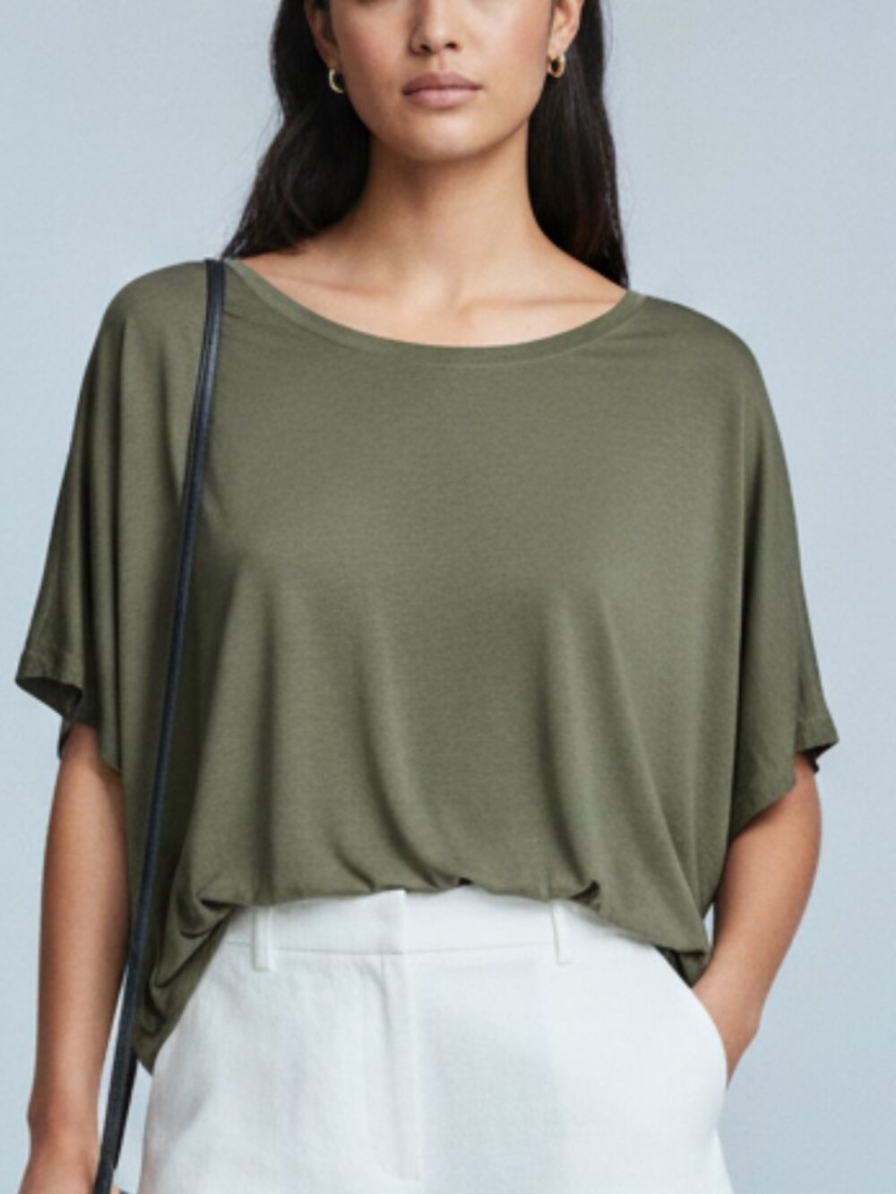 Zara Trafaluc Olive Green Draped Oversized Tee